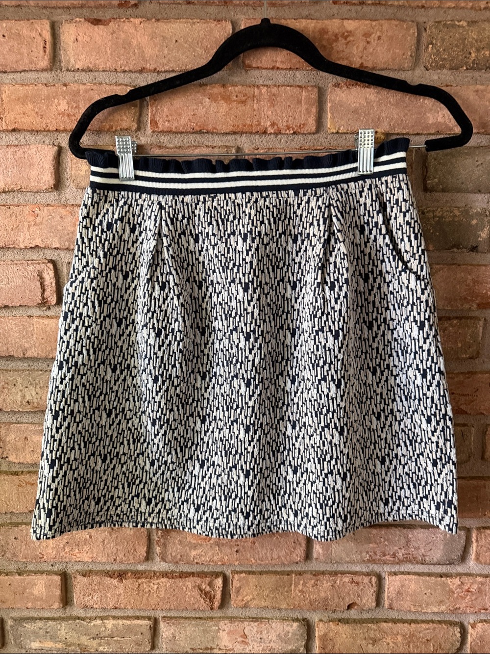 Women's Navy and White Patterned Skirt